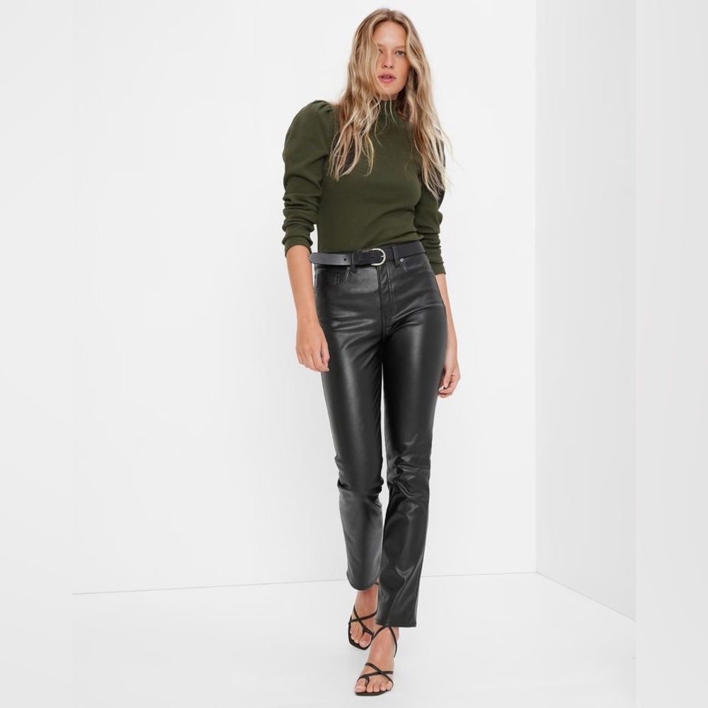 Gap Black High Rise Vegan Faux-Leather Vintage Slim Pants 26 Short